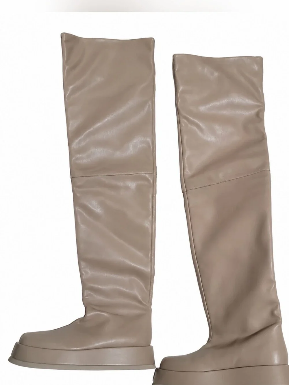 NEW Gia Borghini x RHW Rosie 10 Leather Thigh-High Boots TAN BEIGE Platform